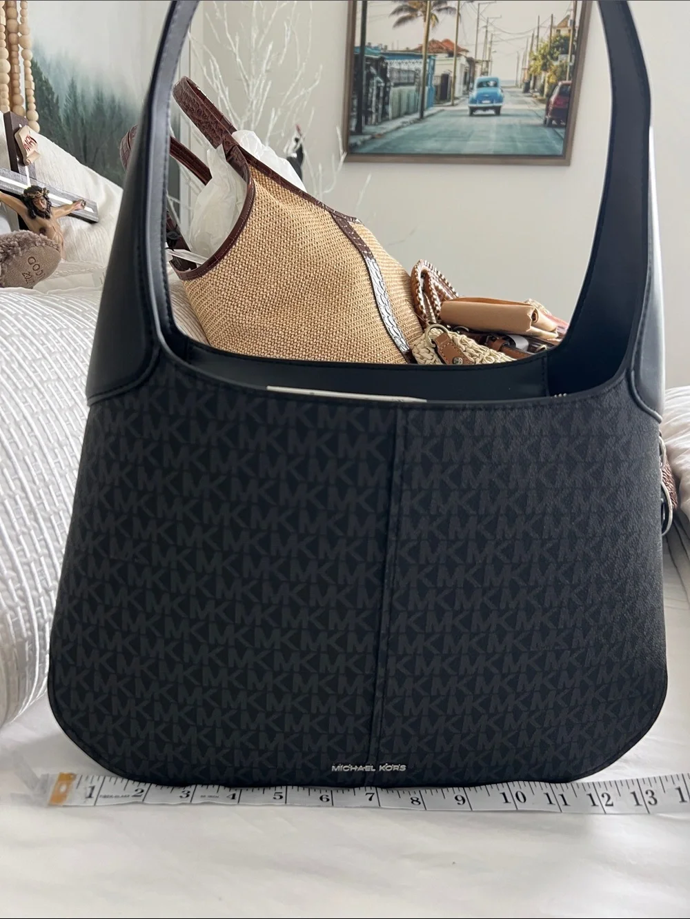 Michael Kors Black MK Logo Hobo Shoulder Bag